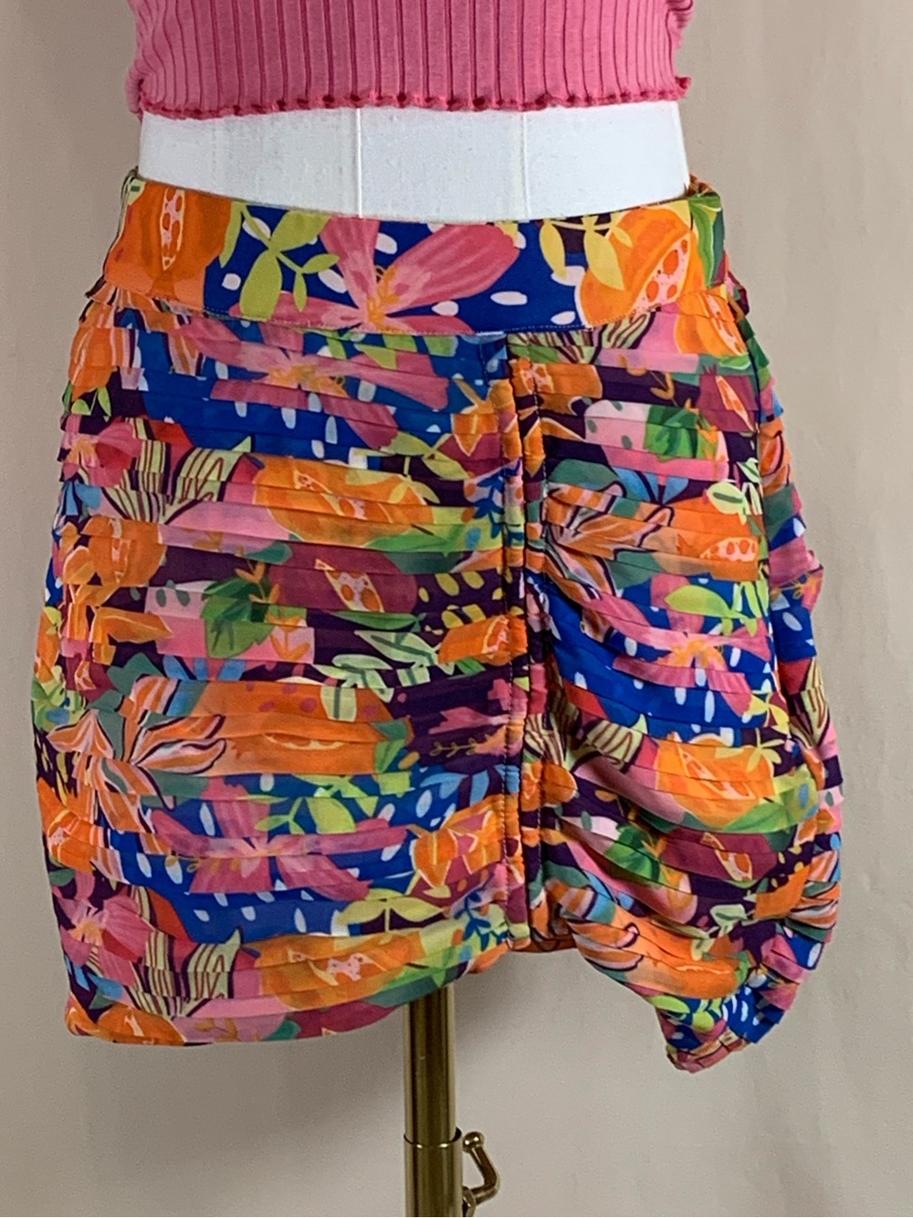 Rococo Sand Tropical Floral Pleated Mini Skirt Size XS
